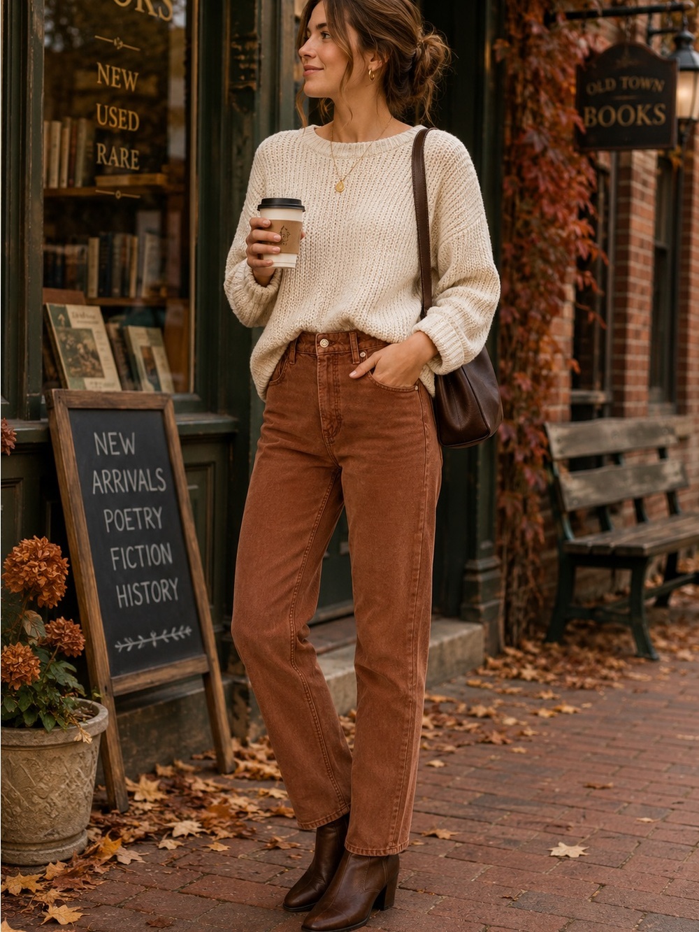 High-Rise Straight Leg Women’s Jeans in Rustic Brown